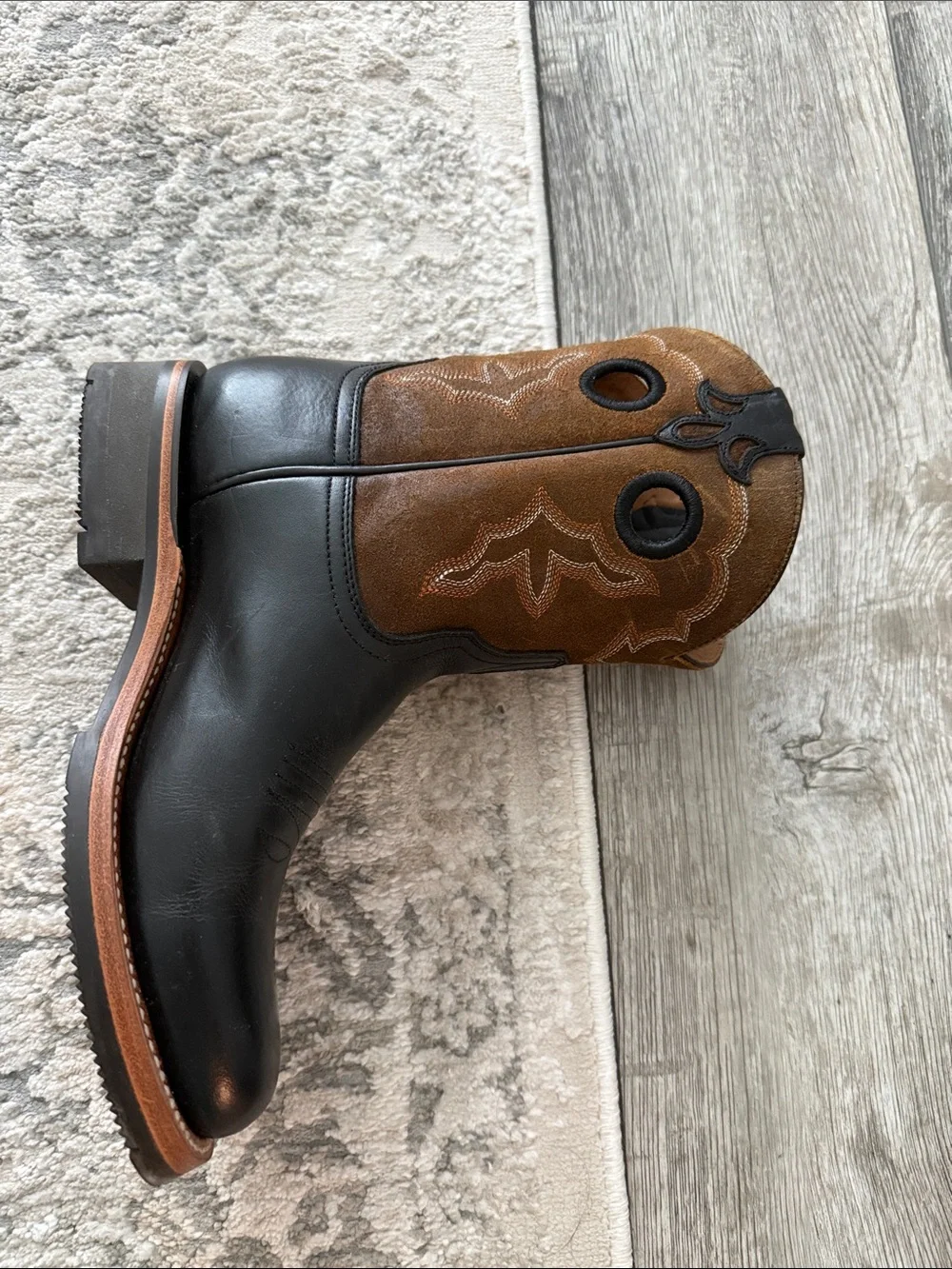 Lucchese Black and Brown Cutout Western Ankle Boots